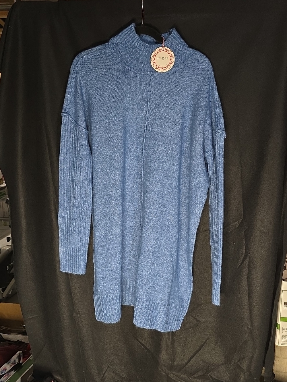 Umgee Dusty Blue Mock Neck Tunic Sweater